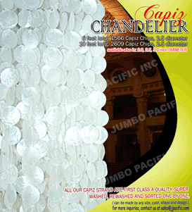 Capiz chandelier 6 feet and 10 feet long natural white circle design in round or square wooden base.